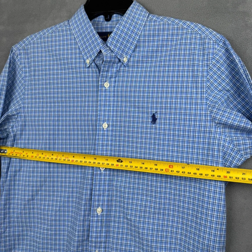 Ralph Lauren Mens Plaid Button Down Shirt Long Sleeve Blue White Size M‎ Pony